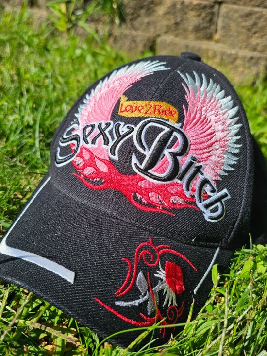 y2k Bikercore Baddie McBling Biker Chic Flames, Wings, Black & Pink Baseball Hat